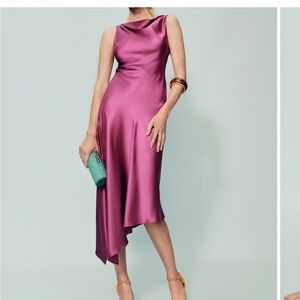 the Scotia Silk Dress from Reformation, hibiscus pink